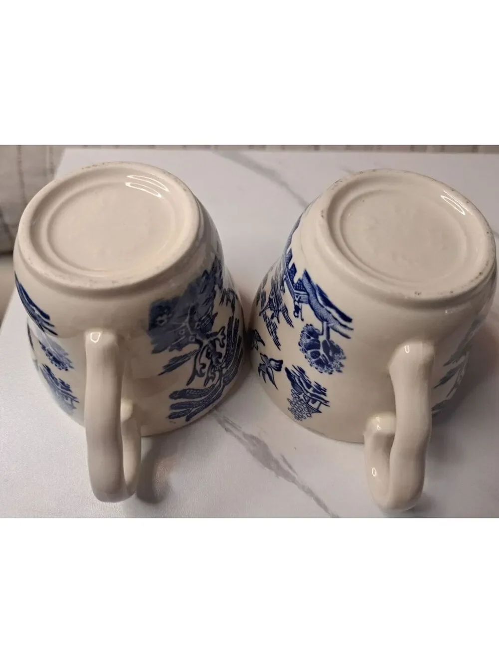 Vintage Set of 2 EIT Made in England Blue Old Willow Ironstone Teacups